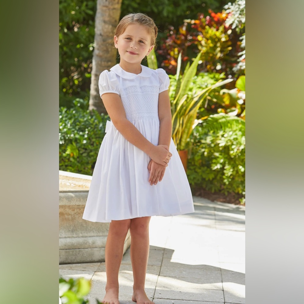 Little English Smocked Emery Dress - White - size 8